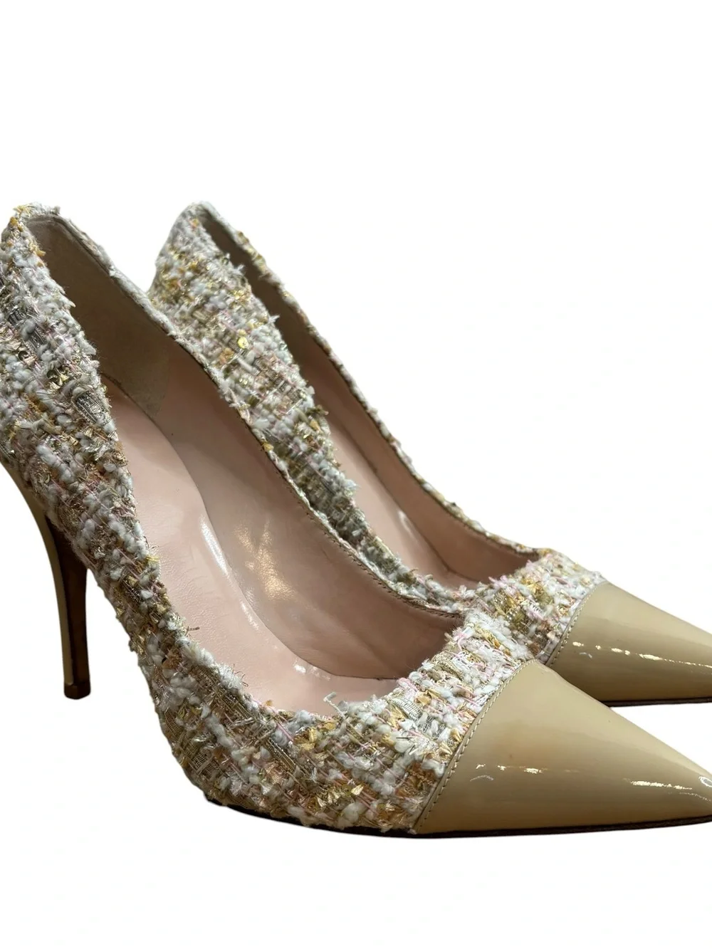 Kate Spade New York heels Stiletto pointed toe pump tweed patent leather Sz 7.5B